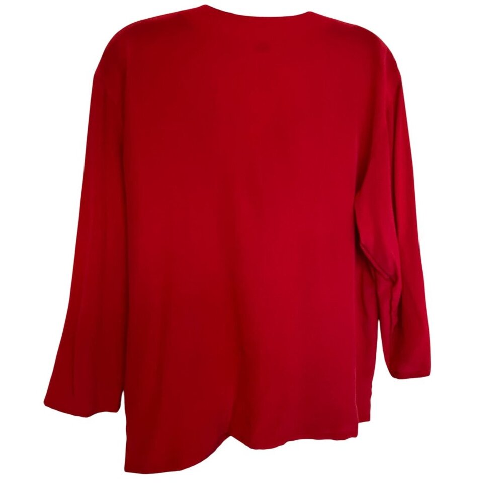 Clio Red 100% Silk Button Front Blouse Women's Small V Neck Career Office Siren - Picture 2 of 7